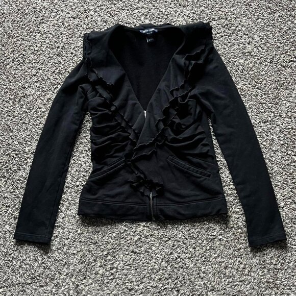 Boston Proper Jackets & Blazers - Boston Proper Black Ruffle Zip Up Jacket Womens XS Whimsigoth Skater Goth Altn